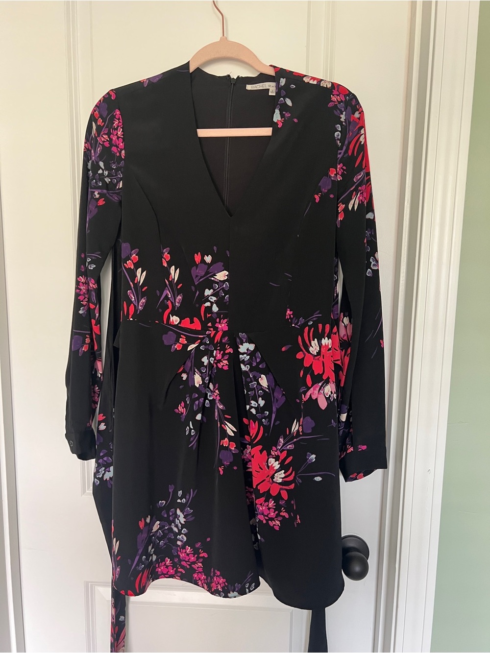 RACHEL Rachel Roy Black Long Sleeve Dress with Pink & Purple Floral Accents